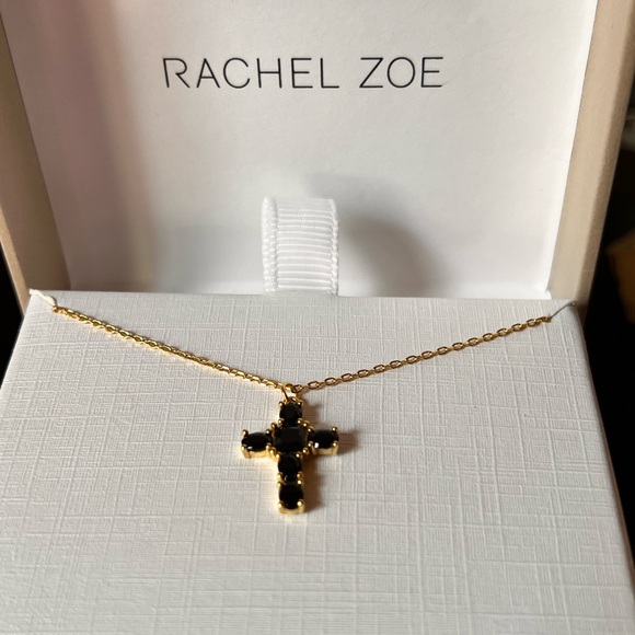 Rachel Zoe - 14k Gold Plated Sterling  Silver Cross with Black CZs - Picture 5 of 9